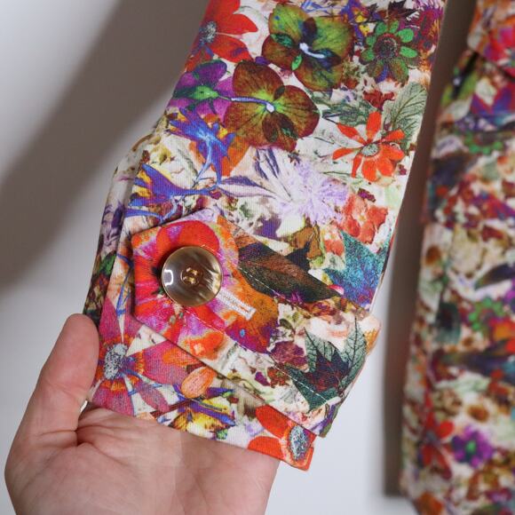 ETCETERA Floral Print Belted Trench Coat Cotton Blend Colorful Summer Women's 6 - Picture 6 of 12